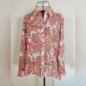Jones New York Signature Paisley Pink Button-Up Shirt.